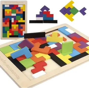 Vzdělávací dřevěné puzzle – mozaika Tetris pro rozvoj logiky a kreativity