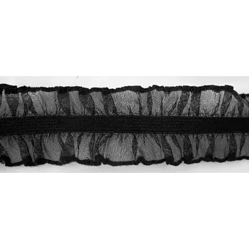 Dvojitý elastický volánek - černá - šířka 2,2 cm