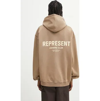 Pánská mikina Bavlněná mikina Represent Represent Owners Club pánská, béžová barva, s kapucí, s potiskem, OCM41113.16, XL, 80X