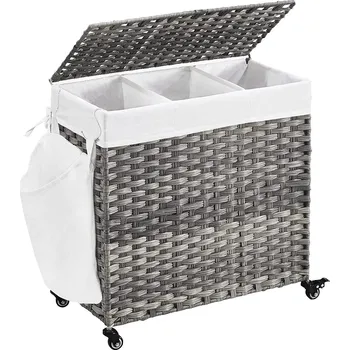 Koš na prádlo Ručně tkaný koš na prádlo 140 l, 66 x 60 x 33 cm, šedý