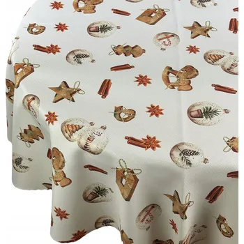 ubrus Vánoční ubrus odolný proti skvrnám Béžový Vánoční stromky pr. 100 cm