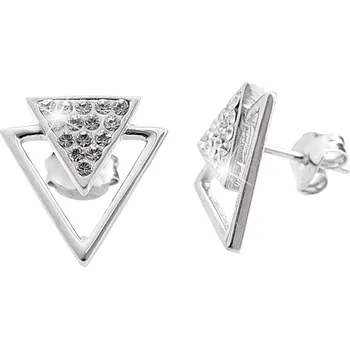 Módní doplněk JSB bijoux s.r.o. Stříbrné náušnice puzety dva trojúhelníky a krystaly Swarovski Crystal (Stříbro 925/1000)