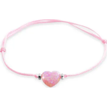Náramek JSB bijoux s.r.o. Šňůrkový náramek s opálovým srdíčkem Rose (Stříbro 925/1000)