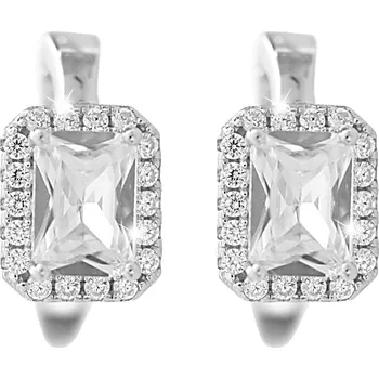 Náušnice JSB bijoux s.r.o. Stříbrné náušnice klapky velký obdélníkový zirkon a drobné Kubické zirkony kolem něj Crystal (Stříbro 925/1000)