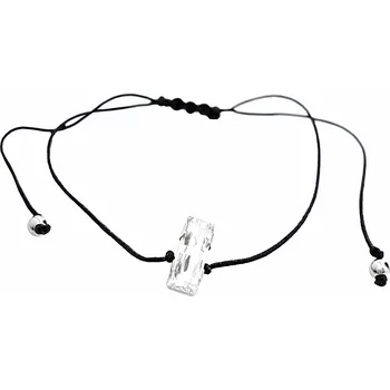 Náramek JSB bijoux s.r.o. Šňůrkový náramek s přívěskem z bižuterní slitiny a obdélníkový krystal Swarovski Crystal