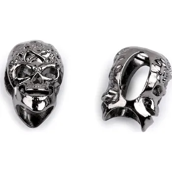 Výprodej - Kovová koncovka na šňůru Ø6 mm / ozdoba lebka - nikl černý, 2ks Varianta: nikl černý, Balení: 2 ks