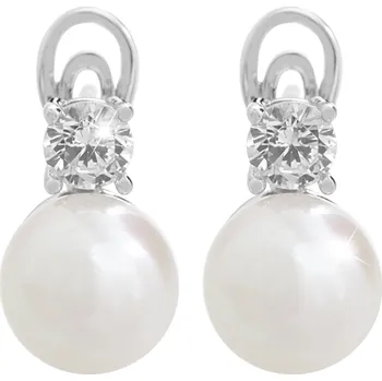 Módní doplněk JSB bijoux s.r.o. Stříbrné náušnice klapky s říční perlou a jedním šatonem Swarovski Crystal (Stříbro 925/1000)