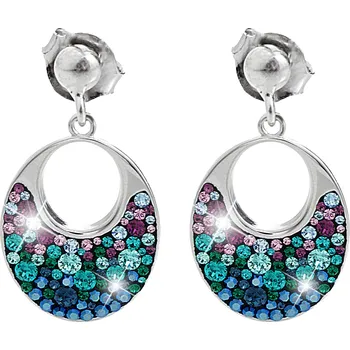 Náušnice JSB bijoux s.r.o. Stříbrné náušnice puzety ovál s dírou a krystaly Swarovski Paví střední (Stříbro 925/1000)