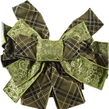 Vánoční dekorace Vánoční dekorativní mašle Santa Lila 32x130 cm zelená s kostkovaným vzorem