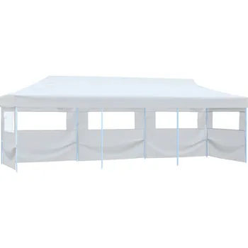 Zahradní stan Skládací nůžkový stan s 5 bočními stěnami 3 x 9 m bílý