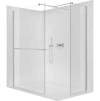 Cerano Sprchová zástěna Walk-in Onyx T L/P, 8 mm, hranatá vzpěra + polička/držák na ručníky, chrom, transparentní sklo, 140x70 cm, CER-8050BD4272