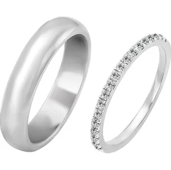 Šperk Platinový eternity prsten s diamanty a pánský půlkulatý snubní prsten Otila