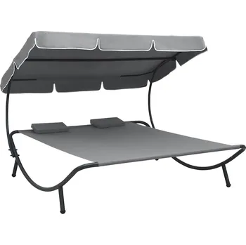 Zahradní lehátko Zahradní lehátko s baldachýnem a polštářky šedé