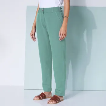 Dámské kalhoty Vzdušné chino kalhoty s pružným pasem, plátno z bavlny a lnu tyrkysová 50