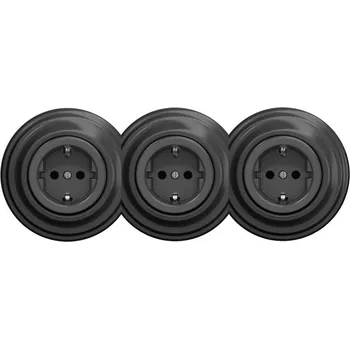 Elektrická zásuvka Kliklap - Trojitá retro zásuvka domovní s rámečkem SCHUKO 230V antracit