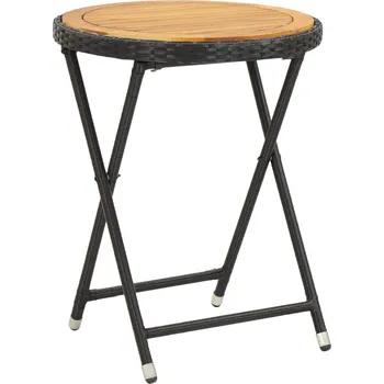 Zahradní stůl Čajový stolek černý 60 cm polyratan a masivní akácie