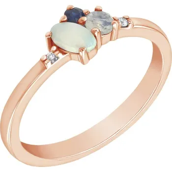 Prsten Zlatý cluster prsten s opálem, safírem, měsíčním kamenem a diamanty Elsa