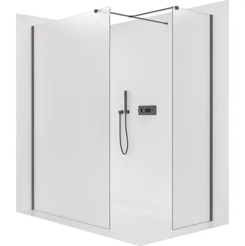 Cerano Sprchová zástěna Walk-in Onyx T L/P, 8 mm, hranatá vzpěra, černá matná, mléčné sklo, 160x60 cm, CER-8050BD2938