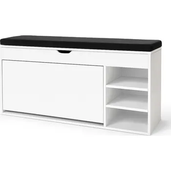 Botník BOXIMO Botník bílý se sedákem a výsuvnými policemi GRADIA, 100 x 34 x 50 cm