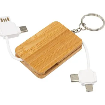 USB flash disk Nabíjecí kabel s bambusovým kroužkem na klíče Reel 6 v 1 - Přírodní