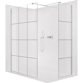 Cerano Sprchová zástěna Walk-in Onyx T L/P, 8 mm, hranatá vzpěra, chrom, industriální sklo, 150x90 cm, CER-8050BD2750