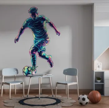 Samolepící dekorace Moderní samolepka na zeď do dětského a teenagerského pokoje - neonový fotbalista Šírka: 75 cm | Dĺžka: 115 cm