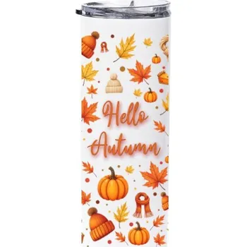 Termohrnek Nerezová termo nádoba s brčkem s potiskem Hello Autumn kelímek
