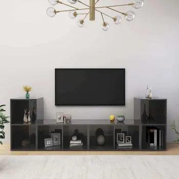 Obývací stěna vidaXL TV skříňky 4 ks 72 x 35 x 36,5 cm dřevotříska [3079976] Barva: šedá s vysokým leskem