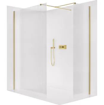 Cerano Sprchová zástěna Walk-in Onyx T L/P, 8 mm, hranatá vzpěra, zlatá kartáčovaná, rýhované sklo, 140x50 cm, CER-8050BD3734