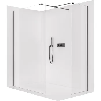Cerano Sprchová zástěna Walk-in Onyx T L/P, 8 mm, hranatá vzpěra, černá matná, transparentní sklo, 140x110 cm, CER-8050BD2876