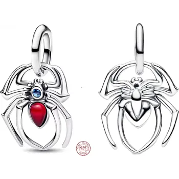 Přívěsek Charm Sterlingové stříbro 925 Pavouk s rubínovým srdcem – symbol odvahy a síly, přívěsek na náramek zvíře