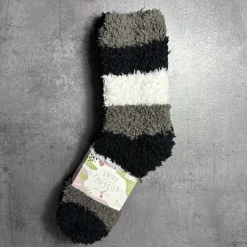 Dámské ponožky Dámské hebké žinylkové domácí ponožky 2 páry černá/pruh - 35-42 | P690653