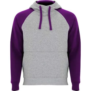 Pánská mikina Unisex dvoubarevná mikina s kapucí Badet - Žíhaná šedá / Purpurová, XS