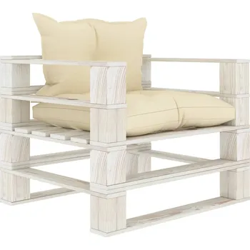 Zahradní pohovka Zahradní pohovka z palet s krémovými poduškami dřevo