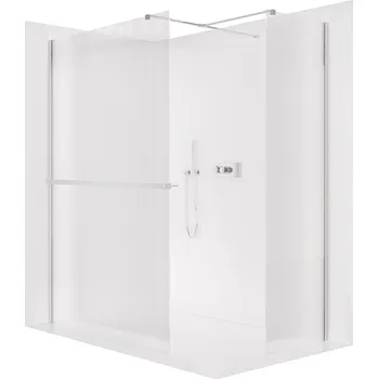 Cerano Sprchová zástěna Walk-in Onyx T L/P, 8 mm, hranatá vzpěra + polička/držák na ručníky, chrom, rýhované sklo, 160x80 cm, CER-8050BD4406