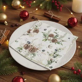 Papírový ubrousek Vánoční dekorativní papírový ubrousek ŠIŠKY 33x33 cm balení 20 ks Balení: 20 ubrousků