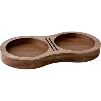 Kávovar Dřevěný stojan na 2 tampery a 2 filtry z ořechového dřeva 156 × 80 × 14 mm Elegantní držák baristy s otvory 60 mm