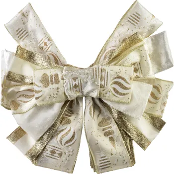 Vánoční dekorace Vánoční dekorativní mašle Santa Lila 32x130 cm béžovo-zlatá s baňkami