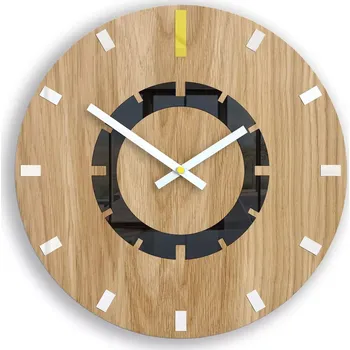 Hodiny Dřevěné nástěnné hodiny Atena 33 cm žluté/bílé