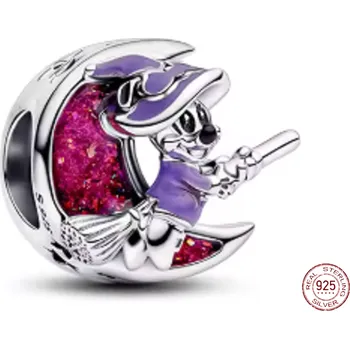 Přívěsek Charm Sterlingové stříbro 925 Měsíc s čarodějnicí – kouzelný amulet, korálek na náramek Halloween