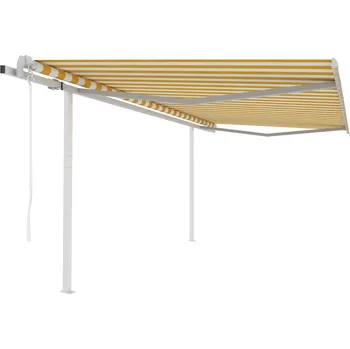 Markýza Automatická zatahovací markýza se sloupky 4 x 3,5 m žlutobílá