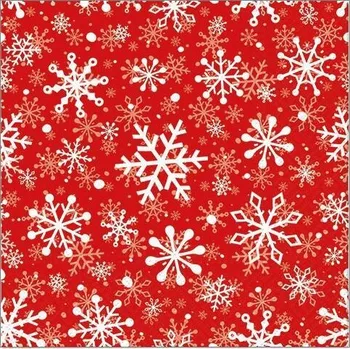 Vánoční dekorace Ubrousek na decoupage červený Zima vločka bílá 33x33 cm - 3vrstvy - 1 ks