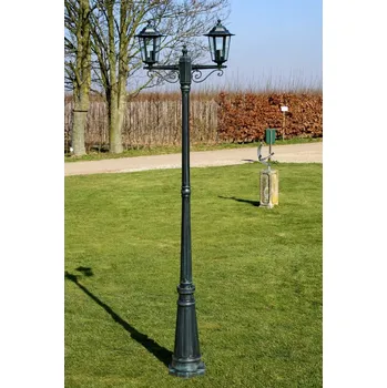 Venkovní osvětlení Zahradní lampa vysoká 2 ramena 215 cm tmavě zelená/černá hliník