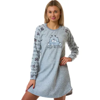 Dámské noční prádlo Dámská šedá flízová košilka s medvědem a nápisem Bear My Love - termo teplá 1Z1730 šedá s