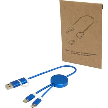 USB flash disk Datový synchronizační a rychlonabíjecí 27W kabel 5 v 1 z recyklovaného hliníku a plastu o délce 30 cm Alasia - Královská modrá