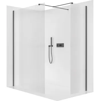 Cerano Sprchová zástěna Walk-in Onyx T L/P, 8 mm, hranatá vzpěra, černá matná, rýhované sklo, 140x120 cm, CER-8050BD3031