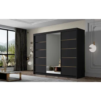 Šatní skříň Šatní skříň se zrcadlem MILINA - 250 cm, černá