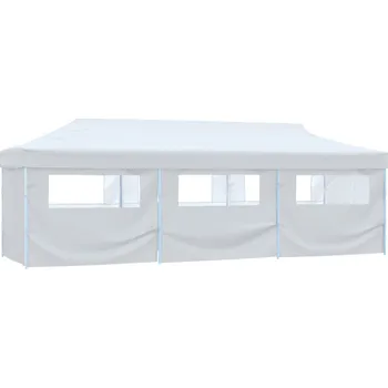 Zahradní stan Skládací nůžkový stan s 8 bočními stěnami 3 x 9 m bílý
