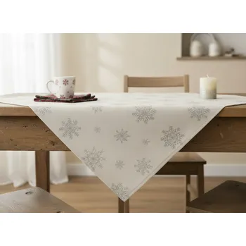 ubrus Vánoční ubrus na stůl SNOWFLAKE krémová/stříbrná 85x85 cm Mybesthome