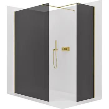 Cerano Sprchová zástěna Walk-in Onyx T L/P, 8 mm, hranatá vzpěra, zlatá kartáčovaná, grafitové sklo, 100x100 cm, CER-8050BD3525